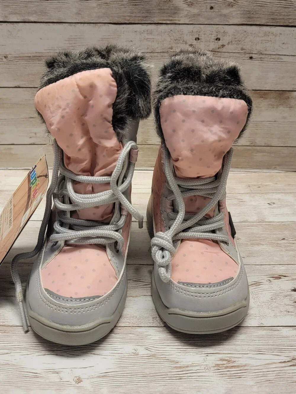 NWT Lupilu Toddler Girls Pink/Gray Winter Boots - Size 6 (EUR Size 22)